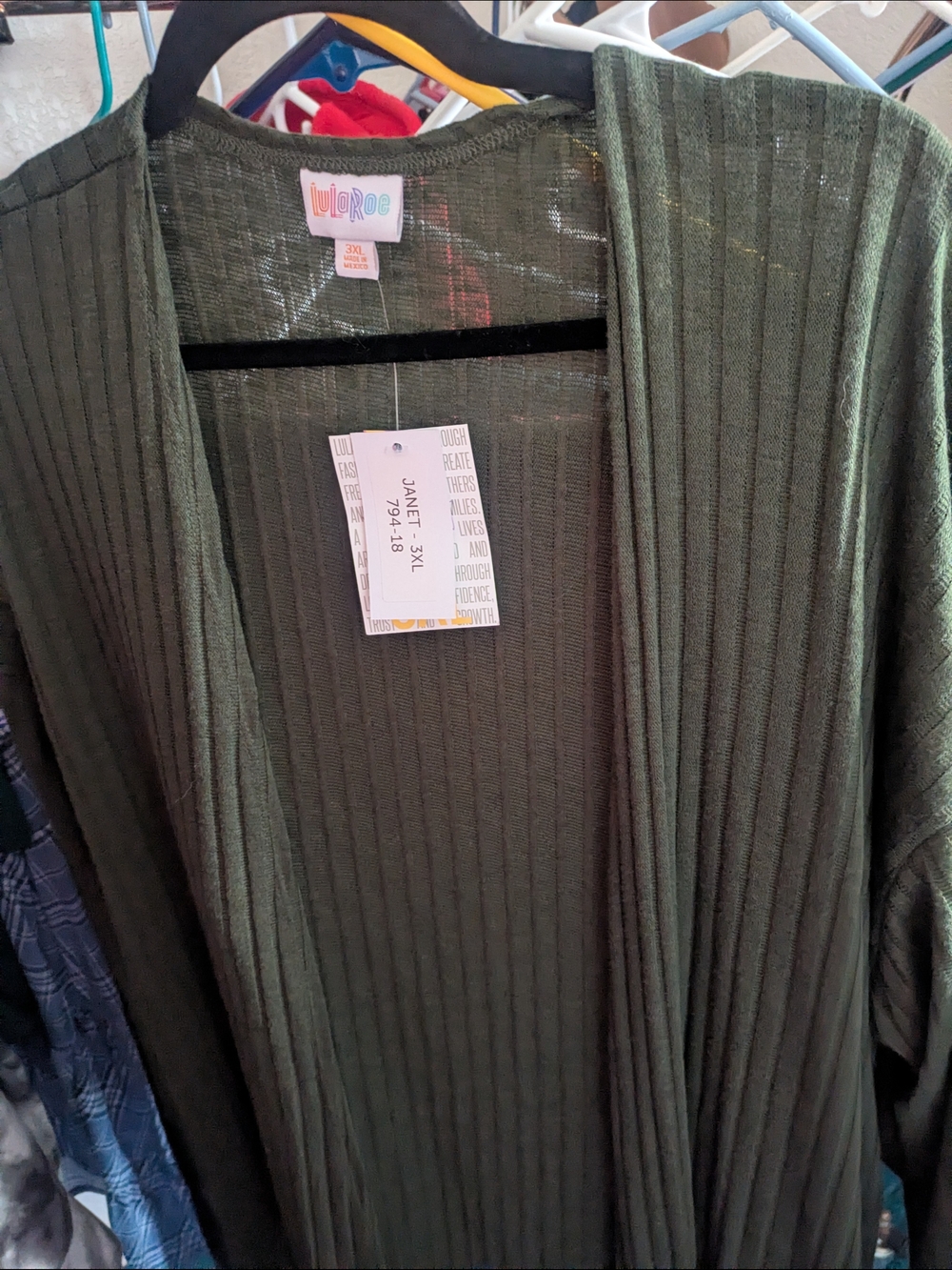 LuLaRoe Olive Green Ribbed Open Cardigan